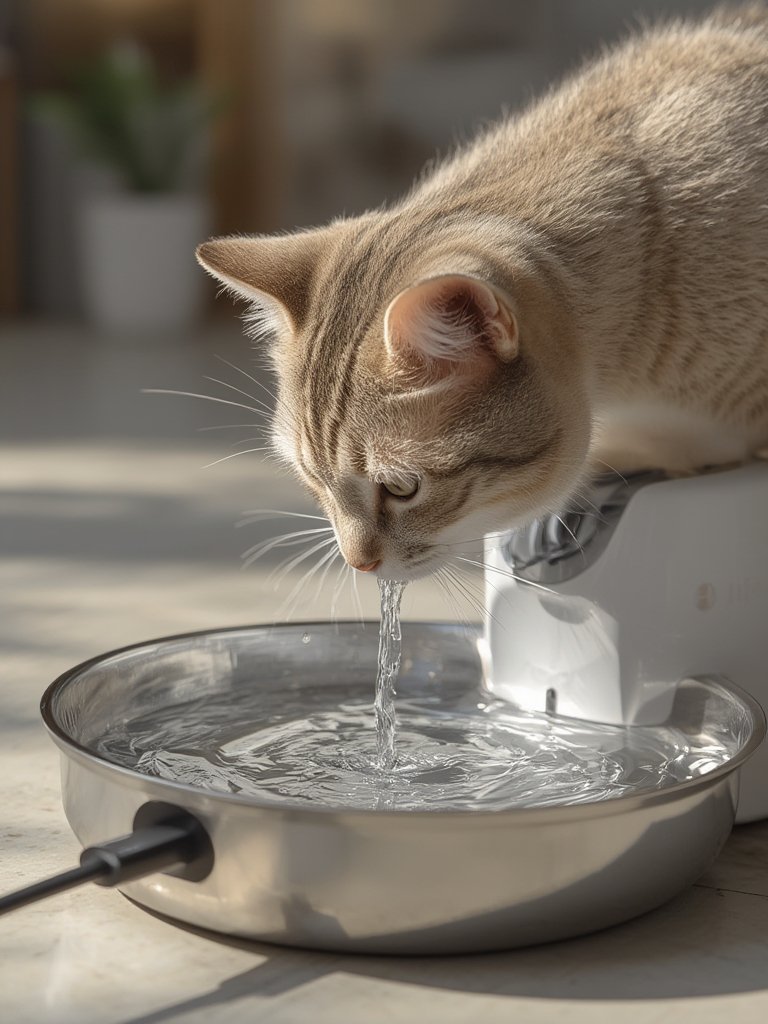 cat fountain in action
